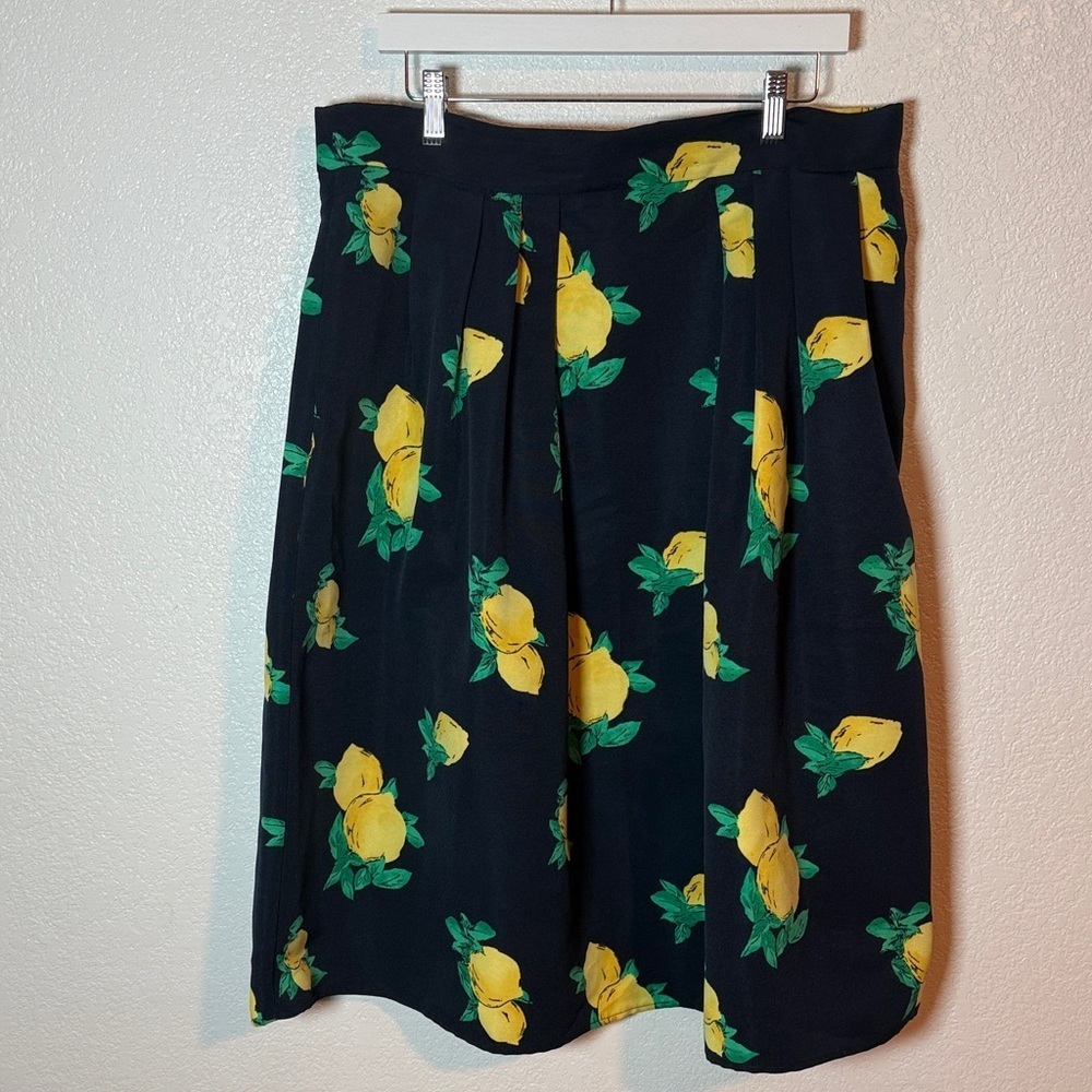 Eva Mendes Navy Lemon Pleated Tea Length Skirt Size 16
